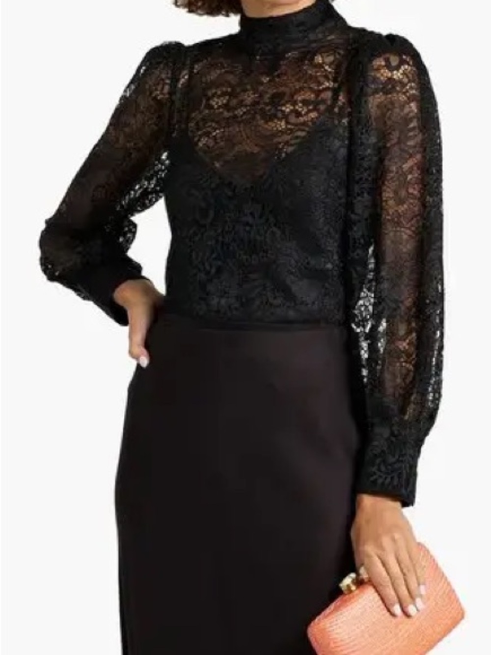 FARM RIO |  Corded Lace Blouse In Black Top XS